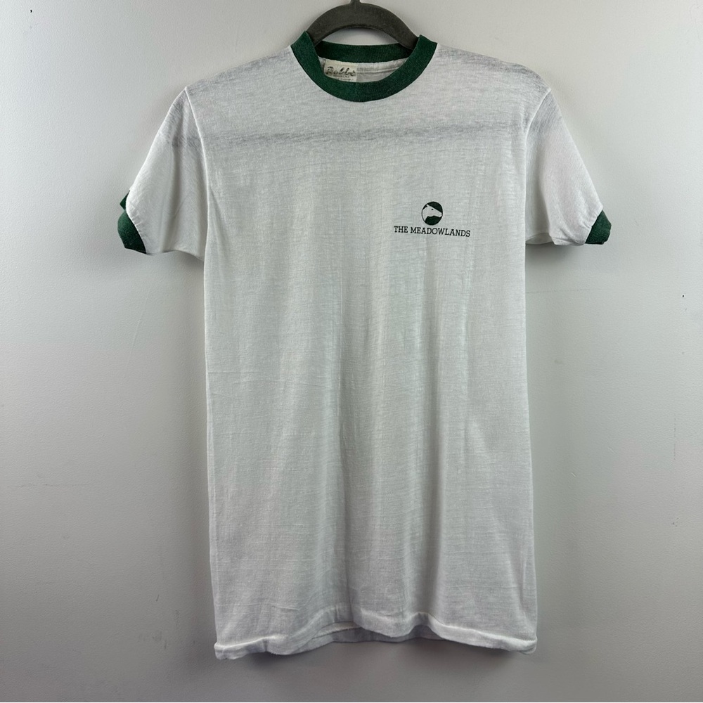 Vintage Meadowlands Ringer Tee T-Shirt Medium Green White - Picture 2 of 7